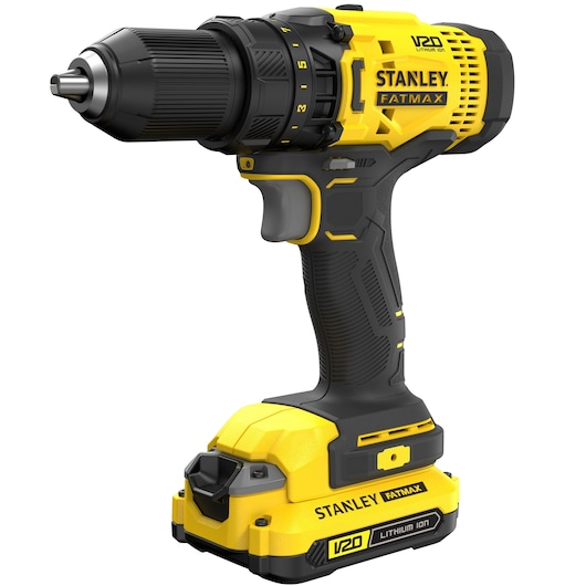 Perceuse Visseuse 50Nm - 18V - 24 réglages de couple, Mandrin 1 main 13mm, 0-350 / 1500 trs/min - 2 batteries 1,5Ah - Gamme V20 - STANLEY® FATMAX®