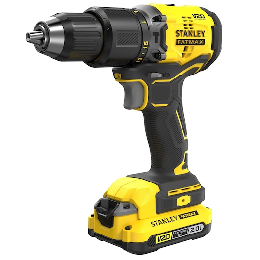 Perceuse Visseuse à percussion BRUSHLESS 60Nm - 18V - 15 réglages de couple, Mandrin 1 main 13mm, 0-600 / 1900 trs/min, 0-32300 cps/min - Gamme V20 - STANLEY FATMAX, SFMCD715D2K-QW