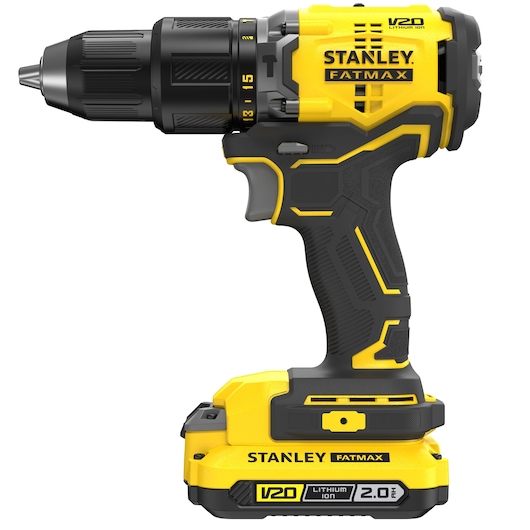 Perceuse Visseuse à percussion BRUSHLESS 60Nm - 18V - 15 réglages de couple, Mandrin 1 main 13mm, 0-600 / 1900 trs/min, 0-32300 cps/min - Gamme V20 - STANLEY FATMAX, SFMCD715D2K-QW