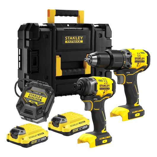 18V STANLEY® FATMAX® V20 Brushless 2-Piece  Combo Kit with 2 x 2.0Ah Lithium-Ion Batteries and STANLEY® FATMAX® PRO-STACK™ Shallow Box